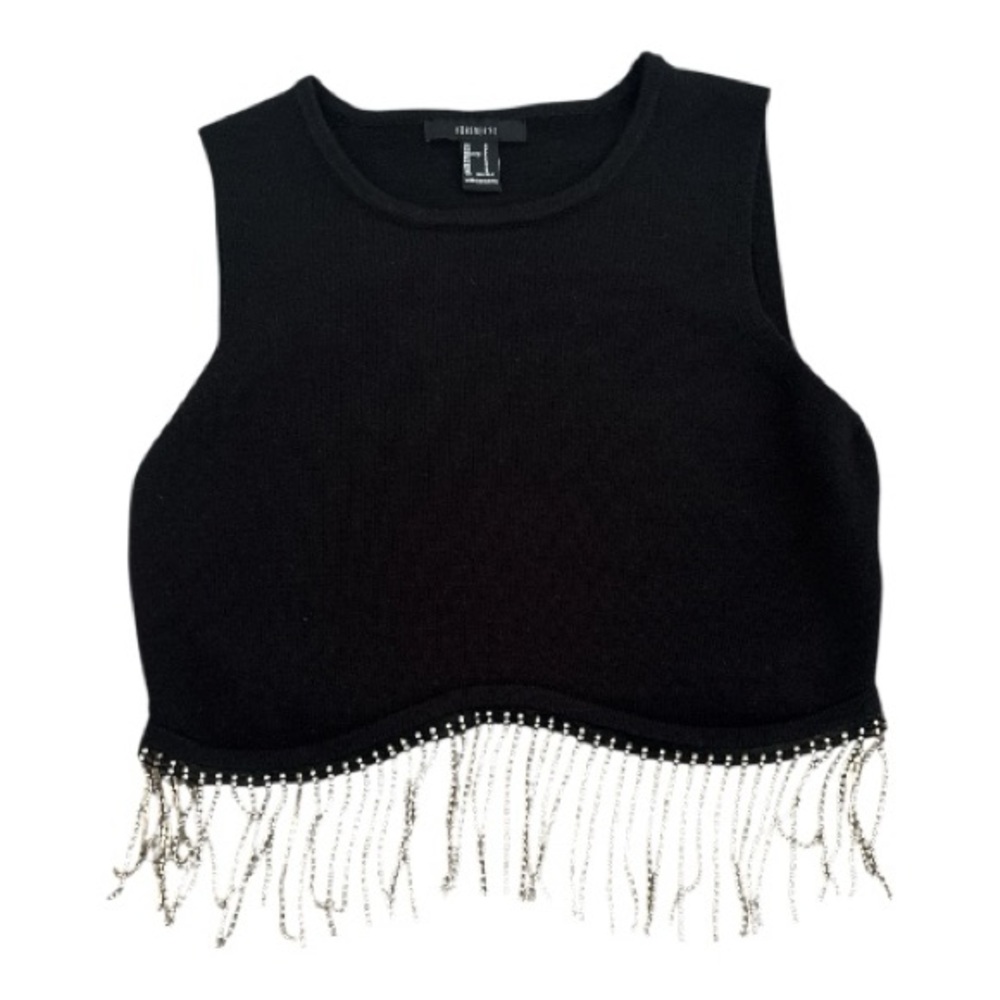Forever 21 Black Crop Top with Gem Fringe Accents